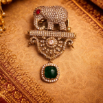 Elephant synthetics Diamond Emerald Drop Brooch Unisex