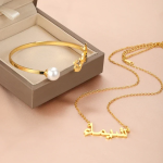 Combo Personalised Simple Arabic Name Necklace And Pearl Bangle