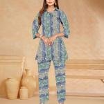 PickCell Women Cotton Canderi Ready-to-Wear Kurti & Pant Set Trendy Ethnic Wear