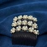 Golden Pearl Juda Comb Pins for Women & Girls, Black Comb with Pearl and Crystal Embellishments, Pack of 3