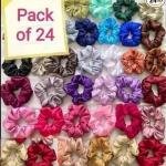 Silk Satin Hair Scrunchies, Multicolour, Pack of 24, Premium Rubber Hair Bands, Random Color Assortment