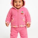 Infant Fleece Hoodie Set with Cherry Embroidery, Zip-Up Sweatshirt and Pants, Polka Dot Trim, Available in Pink, Red and Brown