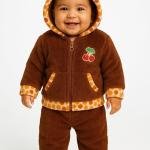 Infant Fleece Hoodie Set with Cherry Embroidery, Zip-Up Sweatshirt and Pants, Polka Dot Trim, Available in Pink, Red and Brown