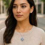 Silver Plated Cz Studded Anti Tarnish Blue Clover Necklace Set