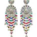 multi-color stone and bead drop earrings in an oxidized silver-plated