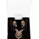 rose gold-plated American diamond studded Mangal sutra with matching earrings.