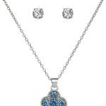 Silver Plated Cz Studded Anti Tarnish Blue Clover Necklace Set