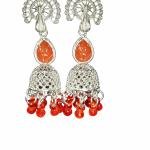silver-plated, stone-studded, traditional jhumka earrings