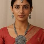 Zaveri Pearls oxidized silver-toned Goddess Lakshmi temple jewellery