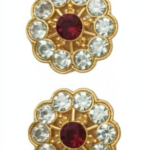 Gold-Plated Floral Stud Earrings with Red and White Stones  ( Pack of 5)