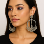 Handcrafted Circular-Shaped Oxidized Silver-Plated Brass Chand Bali Jhumka Earrings ✅