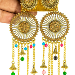Chain Design Earrings featuring gold-plated alloy and artificial colorful beads.