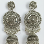 Silver-Plated Oxidized Traditional Floral Jhumka Earrings ✅