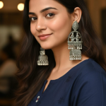 Silver Oxidized Radhakrishna Jhumka Drop Earrings ✅