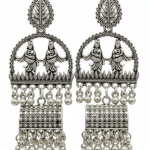 Silver Oxidized Radhakrishna Jhumka Drop Earrings ✅
