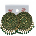 Gold-Plated Oversized Kundan and White Minakari Stud Earrings ✅