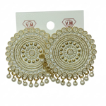 Gold-Plated Oversized Kundan and White Minakari Stud Earrings ✅