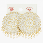 Gold-Plated Oversized Kundan and White Minakari Stud Earrings ✅