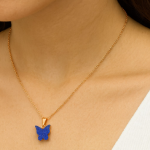 Gold-Plated Chain Necklace with Blue Glitter Butterfly Pendant ✅