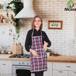 NICASA Kitchen Apron- Waterproof /Oil-Proof - Adjustable Aprons with Pockets for Women Men Washable - Pack of 1 (color As per availability)