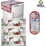 NicasaHD Premium Quality Fridge cover for Top with 1 pec handle set and 3 pec fridge mats - Set of 5 piece
