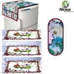 NicasaHD Premium Quality Fridge cover for Top with 1 pec handle set and 3 pec fridge mats - Set of 5 piece