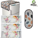 NicasaHD Premium Quality Fridge cover for Top with 1 pec handle set and 3 pec fridge mats - Set of 5 piece