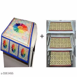 NICASA Premium Quality 3D Printed Fridge Combo for Exclusive Decorative Kitchen (Top Cover + 3Pc Mats)