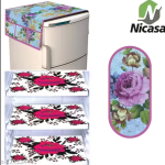 Nicasa HD Premium Quality Fridge cover for Top with 1 pec handle set and 3 pec fridge mats - Set of 5 piece