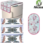 Nicasa HD Premium Quality Fridge cover for Top with 1 pec handle set and 3 pec fridge mats - Set of 5 piece