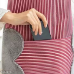 Krishna E Waterproof Unisex Strips Kitchen Apron with Center Pocket and Both Side Stitched Towel