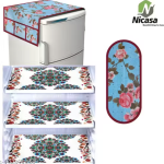 NicasaHD Premium Quality Fridge cover for Top with 1 pec handle set and 3 pec fridge mats - Set of 5 piece