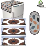 NicasaHD Premium Quality Fridge cover for Top with 1 pec handle set and 3 pec fridge mats - Set of 5 piece