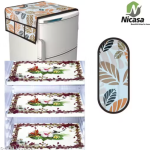 NicasaHD Premium Quality Fridge cover for Top with 1 pec handle set and 3 pec fridge mats - Set of 5 piece