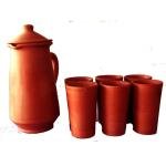 Handicrafts Eco Clay Jar Set with Glass – 1 Litre | Natural Terracotta Water Jar with Drinking Glass