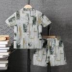 Boys Casual Cotton Printed Shirt & Shorts Combo (Without White T- Shirt )