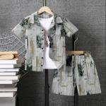 Boys Casual Cotton Printed Shirt & Shorts Combo (Without White T- Shirt )