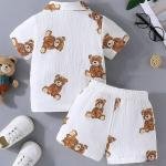 Boys Casual Teddy Bear Print Shirt & Shorts Combo