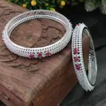 Sonamone Silver Toned Red Cubic Zircon Bangles