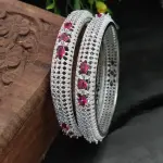 Sonamone Silver Toned Red Cubic Zircon Bangles