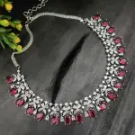 Rhodium Plated Maroon Cubic Zircon Necklace set