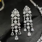 Rhodium Plated Green & White Cubic Zircon Necklace Set