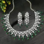 Rhodium Plated Green & White Cubic Zircon Necklace Set
