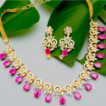 Gold Plated Ruby Cubic Zircon Necklace Set