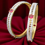 Gold & Silver Toned Maroon Cubic Zircon Bangles