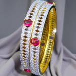 Gold & Silver Toned Maroon Cubic Zircon Bangles