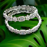 Sonamone Silver Toned White Cubic Zircon Bangles