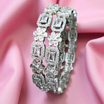 Sonamone Silver Toned White Cubic Zircon Bangles