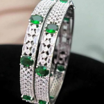 Sonamone Silver Toned Green Cubic Zircon Bangles