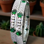 Sonamone Silver Toned Green Cubic Zircon Bangles